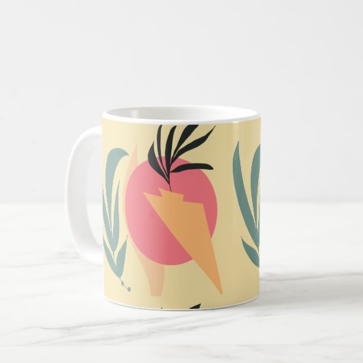 Abstrakte Pflanze Illustrationsformen Rosa Gelb Kaffeetasse (Vorderseite Links)