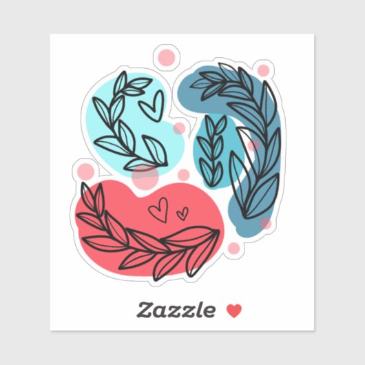 Abstrakte Pflanze rot und blau Aufkleber (Blatt)