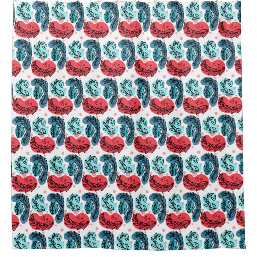 Abstrakte Pflanze rot und blau Duschvorhang (Vorderseite)