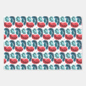 Abstrakte Pflanze rot und blau Geschenkpapier Set (Vorderseite 3)