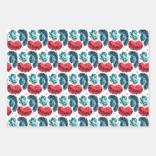 Abstrakte Pflanze rot und blau Geschenkpapier Set (Vorderseite 3)
