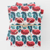 Abstrakte Pflanze rot und blau Geschenkpapier Set (Beispiel)