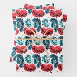 Abstrakte Pflanze rot und blau Geschenkpapier Set