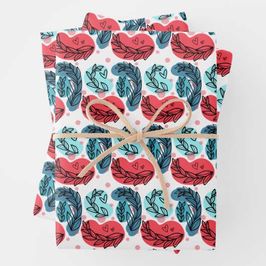 Abstrakte Pflanze rot und blau Geschenkpapier Set (Beispiel)