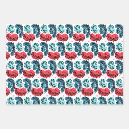 Abstrakte Pflanze rot und blau Geschenkpapier Set (Vorderseite)