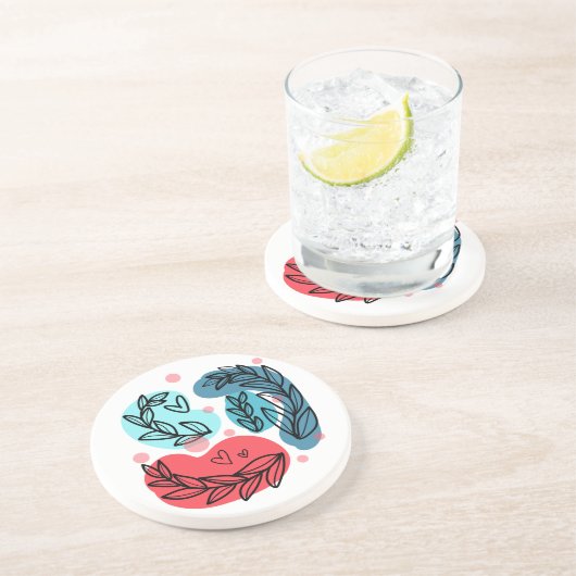 Abstrakte Pflanze rot und blau Getränkeuntersetzer (Seite)