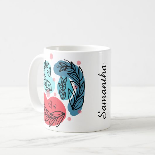 Abstrakte Pflanze rot und blau Kaffeetasse (Vorderseite Links)