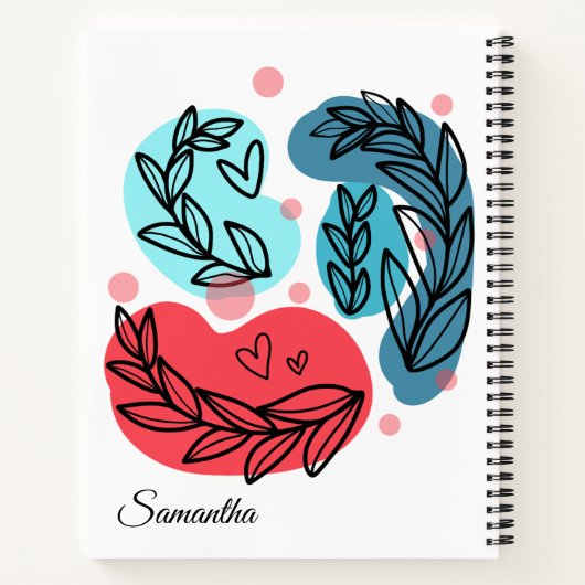 Abstrakte Pflanze rot und blau Notizblock (Rückseite)