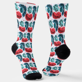 Abstrakte Pflanze rot und blau Socken