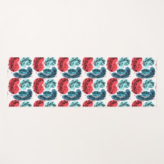 Abstrakte Pflanze rot und blau Yogamatte (Vorderseite (Horizontal))
