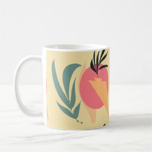Abstrakte Pflanzenillustrationsformen Pink Gelb    Kaffeetasse