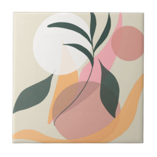 Abstrakte Pflanzenillustrationsformen rosa Grünanl Fliese