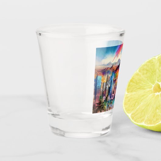 Abstrakte Phoenix Skyline Kunst Schnapsglas (Links)