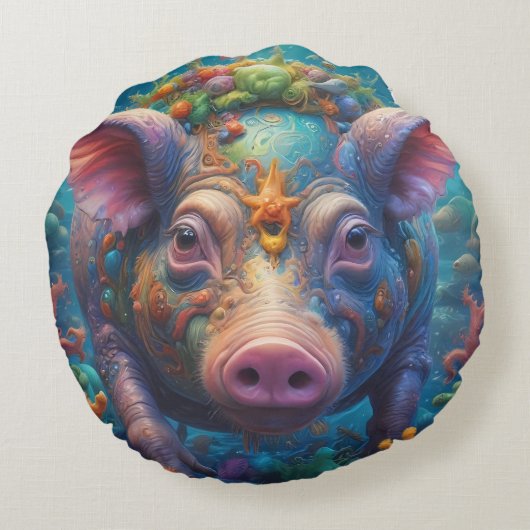 Abstrakte PIg Rundes Kissen (Rückseite)