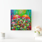 Abstrakte Pilze in Wasserfarbe Quadratische Wanduhr (Zuhause)