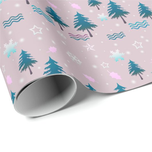 Abstrakte Pine Trees Sterne Schnee Moderne Weihnac Geschenkpapier (Rolleneckpunkt)