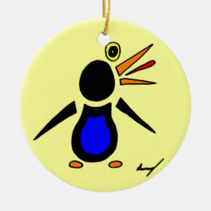 Abstrakte Pinguindekoration - Gelb Keramik Ornament