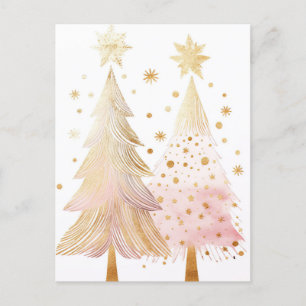 Abstrakte pinke und goldene Weihnachtsbäume Postkarte