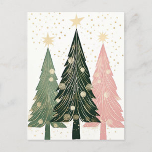 Abstrakte pinke und grüne Weihnachtsbäume Postkarte