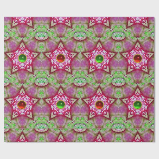ABSTRAKTE PINKSTARTEN MIT ROTEN GREEN GEM STONEN GESCHENKPAPIER (Flach)