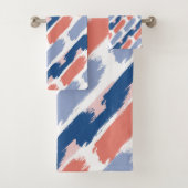 Abstrakte Pinselstriche, blau, blau, blau, pfirsic Badhandtuch Set (Insitu)