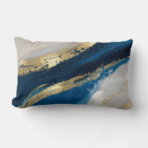 Abstrakte Pinselstriche Blau Gold Chic Moderne Lendenkissen