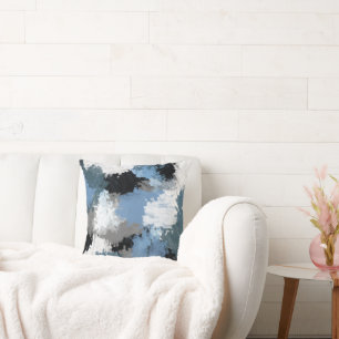 Abstrakte Pinselstriche, blau-grau Kissen