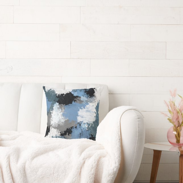 Abstrakte Pinselstriche, blau-grau Kissen (Liege)