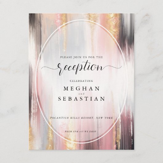 Abstrakte Pinselstriche Blush Gold Kohle Begleitkarte (Vorderseite)