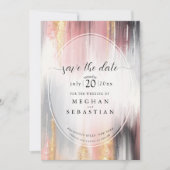 Abstrakte Pinselstriche Blush Gold Kohle Save The Date (Vorderseite)