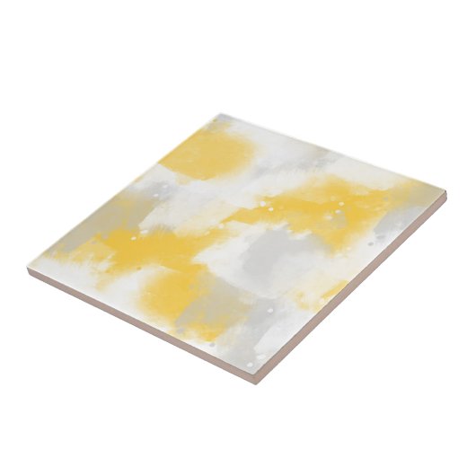 Abstrakte Pinselstriche, gelb, grau und weiß Fliese (Seite)