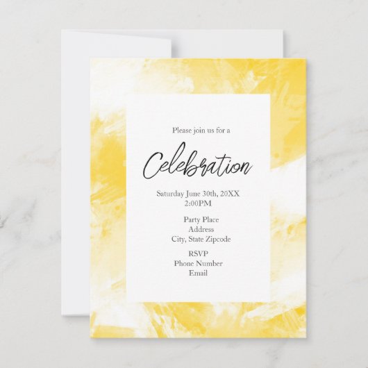Abstrakte Pinselstriche, gelb und weiß Einladung (Vorderseite)