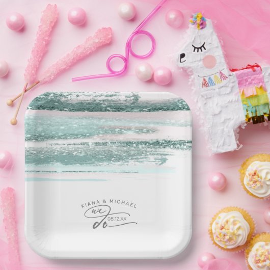 Abstrakte Pinselstriche Hochzeit Wir machen Aquama Pappteller (Party)