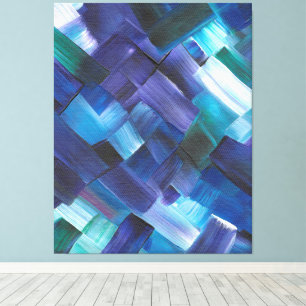 Abstrakte Pinselstriche in Blau, Aquamarin und Lil Leinwanddruck