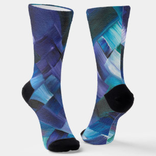 Abstrakte Pinselstriche in Blau, Aquamarin und Lil Socken