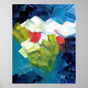 Abstrakte Pinselstriche in Blau, Grün und Rot Poster