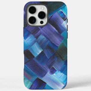 Abstrakte Pinselstriche in Blau, Türkis und Lila iPhone 16 Pro Max Hülle