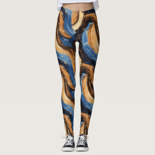 Abstrakte Pinselstriche in Blau und Braun Leggings