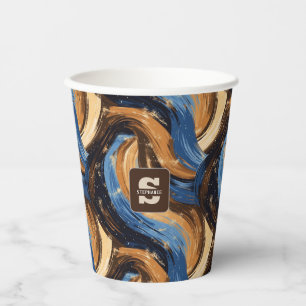 Abstrakte Pinselstriche in Blau und Braun Pappbecher