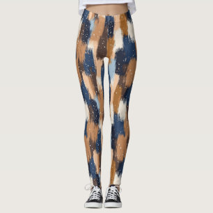 Abstrakte Pinselstriche in Blau, Weiß und Braun (2 Leggings