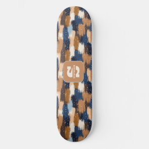 Abstrakte Pinselstriche in Blau, Weiß und Braun (2 Skateboard