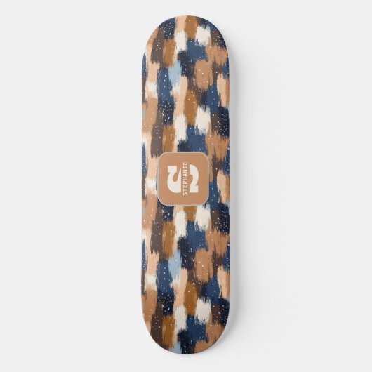 Abstrakte Pinselstriche in Blau, Weiß und Braun (2 Skateboard (Vorderseite)