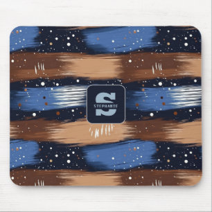Abstrakte Pinselstriche in Blau, Weiß und Braun (3 Mousepad