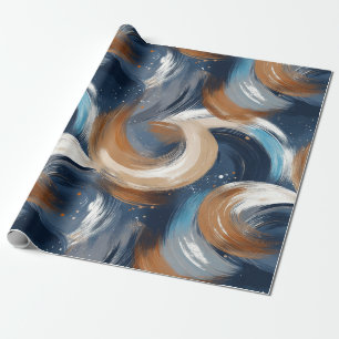 Abstrakte Pinselstriche in Blau, Weiß und Braun Geschenkpapier