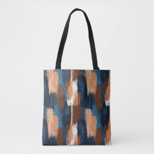 Abstrakte Pinselstriche in Blau, Weiß und Braun Tasche
