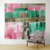Abstrakte Pinselstriche in Grün, Rosa und Braun Wandteppich (Beispiel (Horizontal))