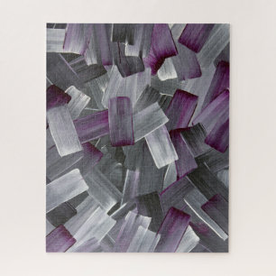 Abstrakte Pinselstriche in Lila, Schwarz und Grau Puzzle