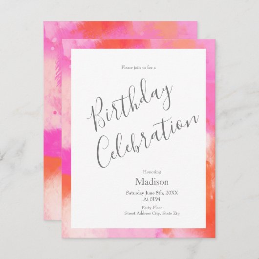 Abstrakte Pinselstriche in Rosa, rosa, warm Einladung (Vorne/Hinten)