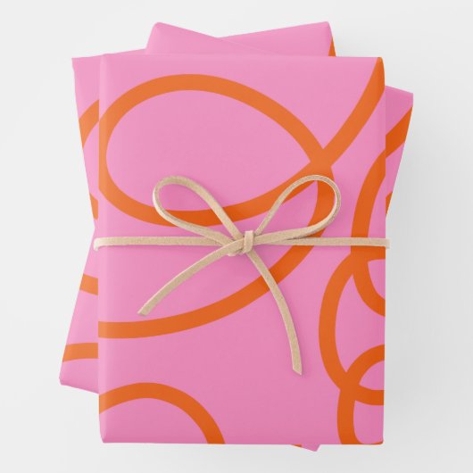 Abstrakte Pinselstriche in Rosa und Orange Geschenkpapier Set (Beispiel)