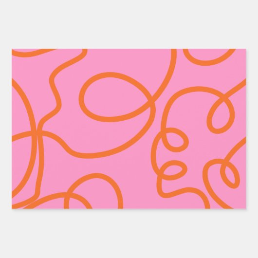 Abstrakte Pinselstriche in Rosa und Orange Geschenkpapier Set (Vorderseite)
